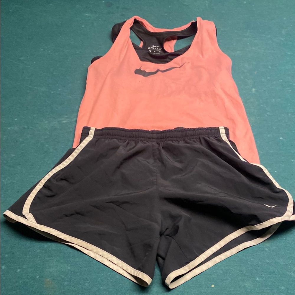 Nike Girls Black Shorts and Coral tank